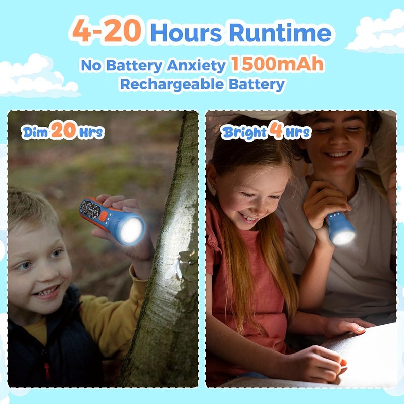 ETENWOLF L1 Rechargeable Flashlight for Kids(2-Pack),LED Flashlight with Fun DIY Stickers, 6 Light Modes, Adjustable Brightness, 1500mAh, IPX5 Waterproof Flashlight for Camping, Home & Emergency - Image 4